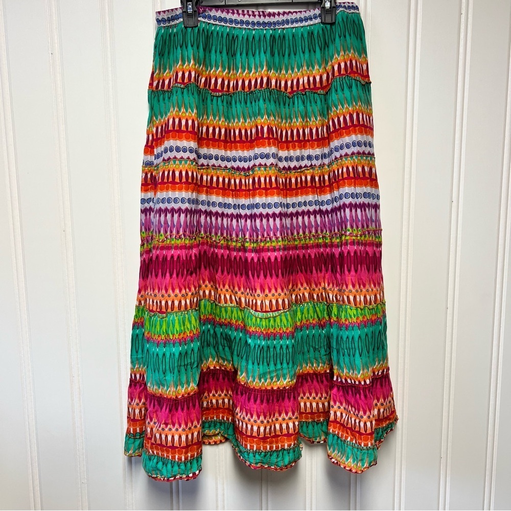 Jane Ashley Boho Tiered Maxi Skirt XL Colorful Festival Cotton India - Picture 6 of 6